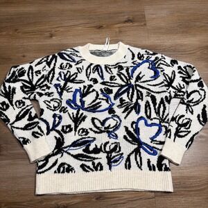 by Anthropologie Women's Size XS Blue Motif Floral Pop Embroidered Sweater $128